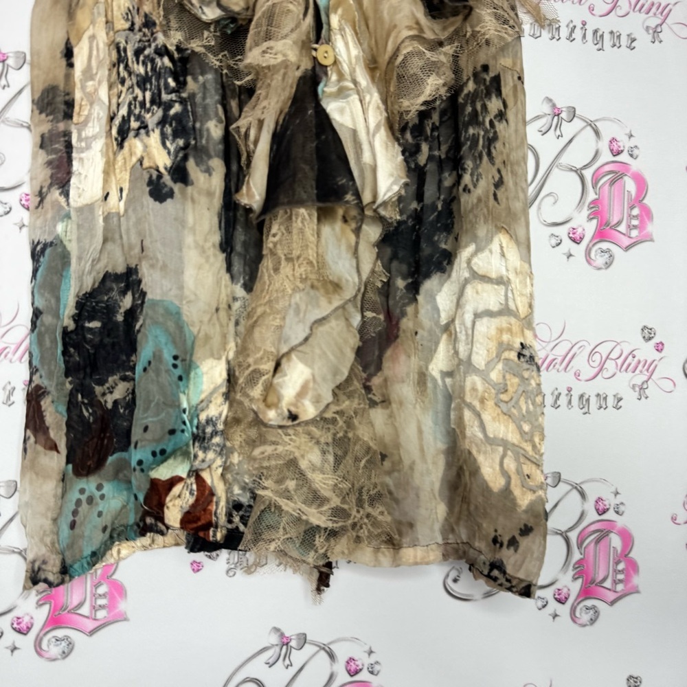Ness Multicolor Sleeveless Blouse floral silk button ruffle frilly frills shiny - Picture 2 of 12